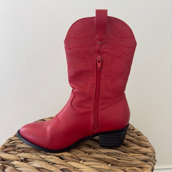 Cowgirl Chunky Heel Classic Red Boots Embroidered Western Boots Size 2 - Picture 7 of 10